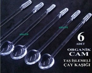 Gümüş Yaldızlı Krisal Taş İşleme Cam Çay Kaşığı Takımı 6 Adet El İşçiliği İle Camdan Üretilmiştir