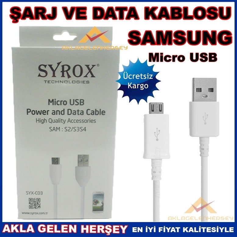 KARGO DAHİL SYROX SAMSUNG MİCRO USB DATA VE ŞARJ KABLOSU