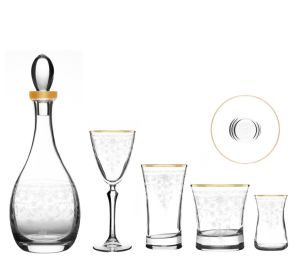 MCS5305 Altın 31 Parça 6'lı Kır Çiçeği Desenli Cam Bardak Seti