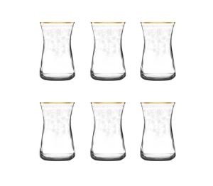 MCS5305 Altın 31 Parça 6'lı Kır Çiçeği Desenli Cam Bardak Seti