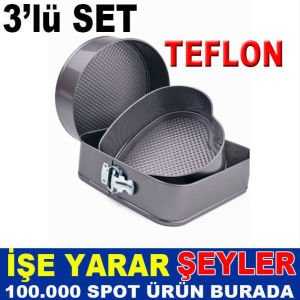 3lü SET KELEPÇELİ TEFLON KEK KALIBI MD-68 YUVARLAK,KARE,KALP MODEL ENİYİ KALİTE TEFLON KEK KALIPLARI