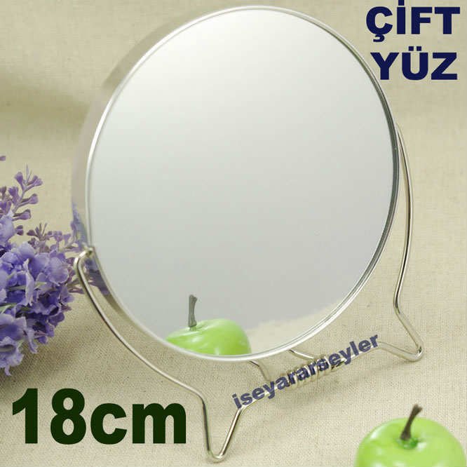 BÜYÜTEÇLİ ÇİFT YÜZ METAL ÇERÇEVELİ MAKYAJ AYNASI