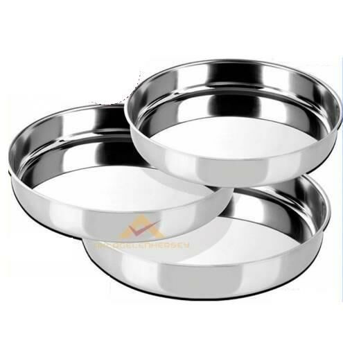 3'lü Set Büyük Boy Paslanmaz Çelik Yuvarlak Fırın Tepsi Seti