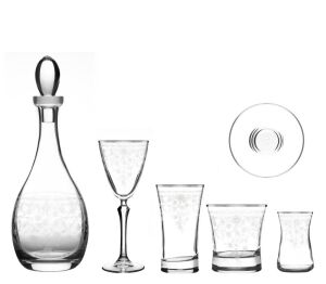 MCS5305 Platin 31 Parça 6'lı Kır Çiçeği Desenli Cam Bardak Seti