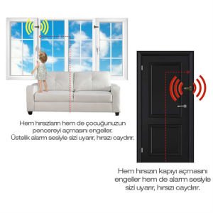 Kapı ve Pencere İçin Alarmlı Metal Çocuk ve Güvenlik Kilidi İnox 110 db ses 1. Kalite Çelik Gövde