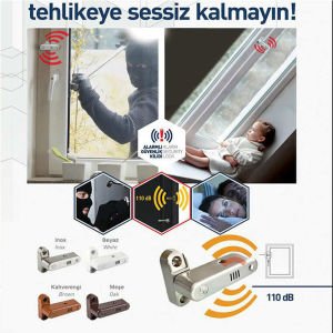 Kapı ve Pencere İçin Alarmlı Metal Çocuk ve Güvenlik Kilidi İnox 110 db ses 1. Kalite Çelik Gövde