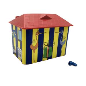 Sarı Lacivert Ev Şekilli Kalemlikli Kilitli Plastik Çocuk Kumbarası