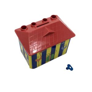 Sarı Lacivert Ev Şekilli Kalemlikli Kilitli Plastik Çocuk Kumbarası