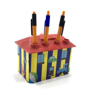 Sarı Lacivert Ev Şekilli Kalemlikli Kilitli Plastik Çocuk Kumbarası