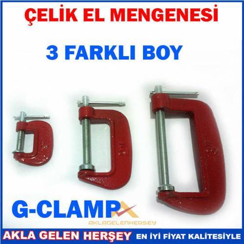 Çelik Sıkıştırma Mengenesi 3 Farklı Boyda 3 Adet Çelik El Mengenesi G-Clamp Çelik-Döküm Mengene
