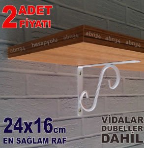 BEYAZ 2 adet Metal ferforje raf ayağı 24x16cm L ayak vidalarla dübelleri dahil çelik raf altı demiri