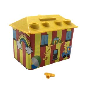 Sarı Kırmızı Ev Şekilli Kalemlikli Kilitli Plastik Çocuk Kumbarası