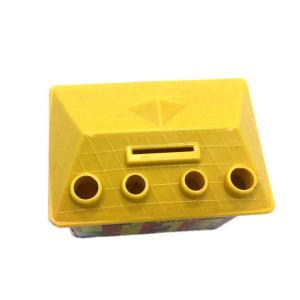 Sarı Kırmızı Ev Şekilli Kalemlikli Kilitli Plastik Çocuk Kumbarası