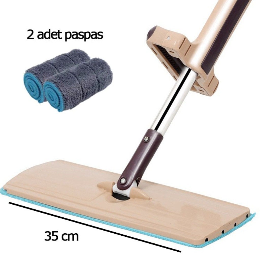 360 Derece Döner 2 Paspaslı Kendinden Sıkmalı Kovasız Sihirli Mop Mikrofiber Pedli Magic Spin Mop