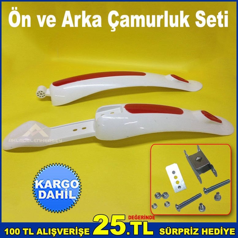 Ön ve Arka Bisiklet Çamurluğu 32cm Arka 37cm Ön Plastik Bisiklet Çamurluk Kırmızı Beyaz