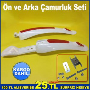 Ön ve Arka Bisiklet Çamurluğu 32cm Arka 37cm Ön Plastik Bisiklet Çamurluk Kırmızı Beyaz