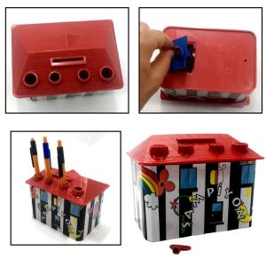 Siyah Beyaz Ev Şekilli Kalemlikli Kilitli Plastik Çocuk Kumbarası