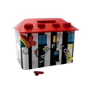 Siyah Beyaz Ev Şekilli Kalemlikli Kilitli Plastik Çocuk Kumbarası