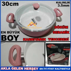 ALKOY 30cm DÖKÜM SERAMİK KARNIYARIK TENCERESİ