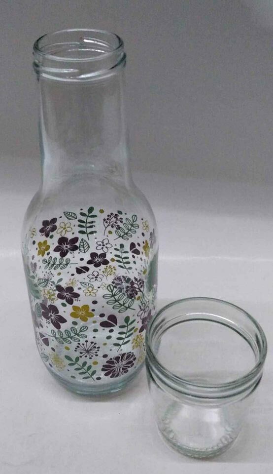 Sigma Glass Cam Su Şişesi 1 Litre Dekoratif Desenli