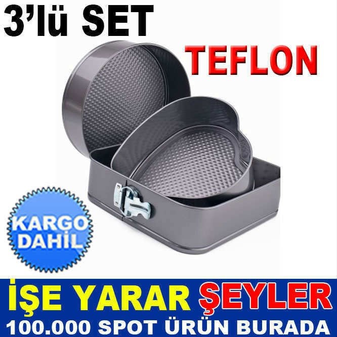 3lü SET KELEPÇELİ TEFLON KEK KALIBI MD-68 YUVARLAK,KARE,KALP MODEL ENİYİ KALİTE TEFLON KEK KALIPLARI