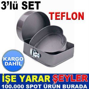 3lü SET KELEPÇELİ TEFLON KEK KALIBI MD-68 YUVARLAK,KARE,KALP MODEL ENİYİ KALİTE TEFLON KEK KALIPLARI