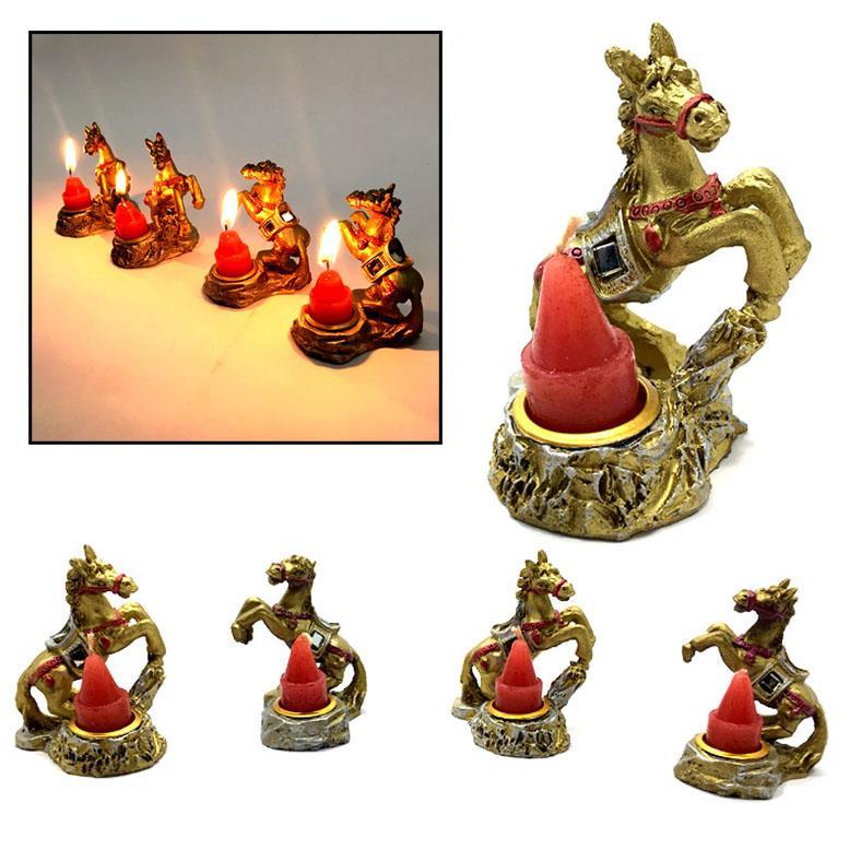 4'lü Set Dekoratif At Modeli Küçük Mumlu Gold Renk Mumluk Şamdan Hediyelik Süs Eşyası