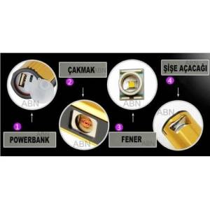 Çok Fonksiyonlu 4in1 Cep Telefonu İçin Powerbank,Şarjlı Q5 El Feneri,Elektronik Çakmak,Şişe Açacağı