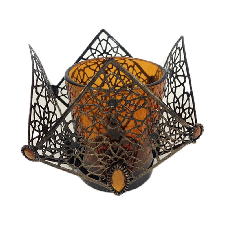 Dekoratif Mumluk 8x8x8cm Ebatında Şık Tasarım Cam Bardaklı Metal Mumluk