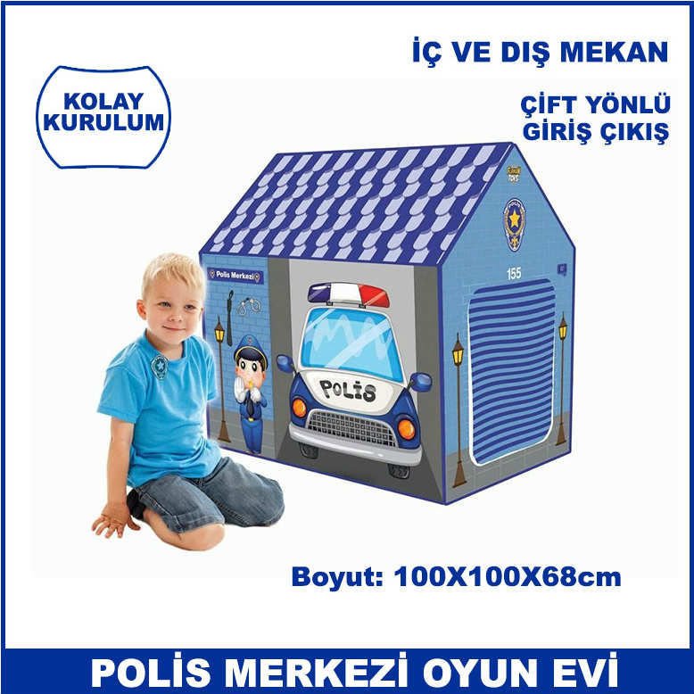 Çift Kapılı Polis Merkezi Oyun Evi - İç ve Dış Mekana Uygun - Kolay Kurulum