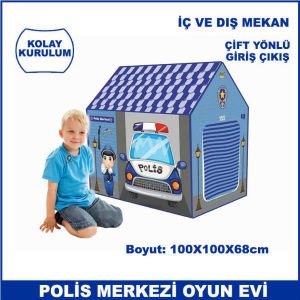 Çift Kapılı Polis Merkezi Oyun Evi - İç ve Dış Mekana Uygun - Kolay Kurulum