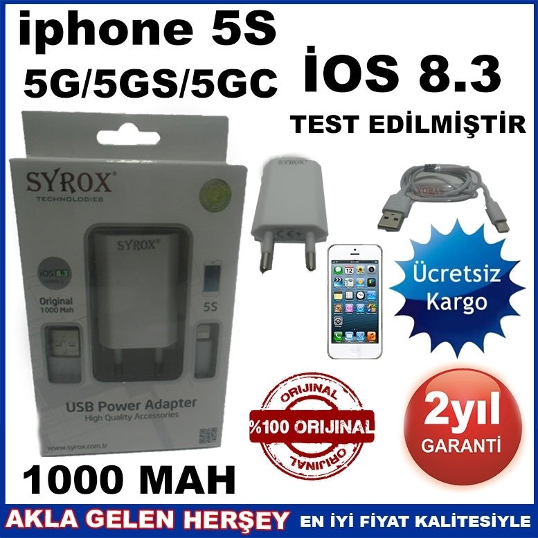 KARGO DAHİL SYROX İPHONE 5S ORJİNAL 1000 MAH SARJ CİHAZI