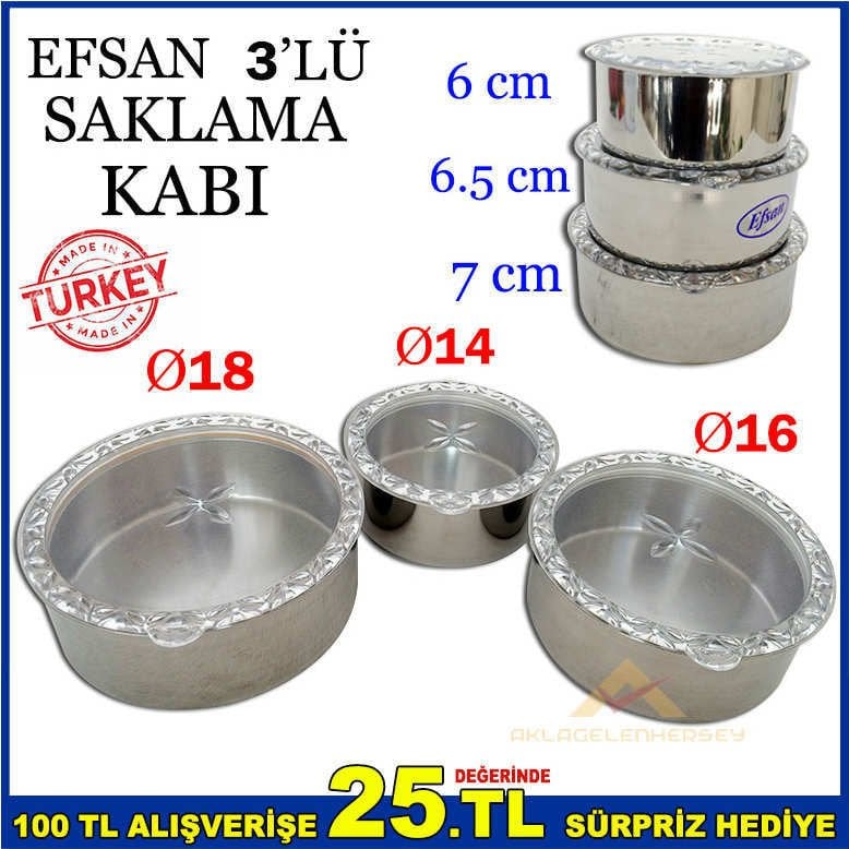 ŞEFFAF KAPAKLI PASLANMAZ ÇELİK 3'LÜ SAKLAMA KABI