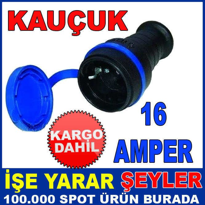 16 AMPER 250V MONOFAZE KAUÇUK TOPRAKLI PRİZ KD