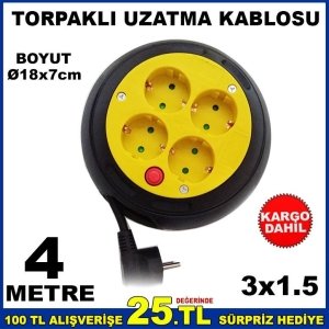 4 PRİZLİ GİZLİ MAKARA 4m TOPRAKLI UZATMA KABLOSU