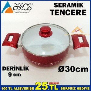 ASSOS SERAMİK 30cm DERİN YANMAZ YAPIŞMAZ TENCERE