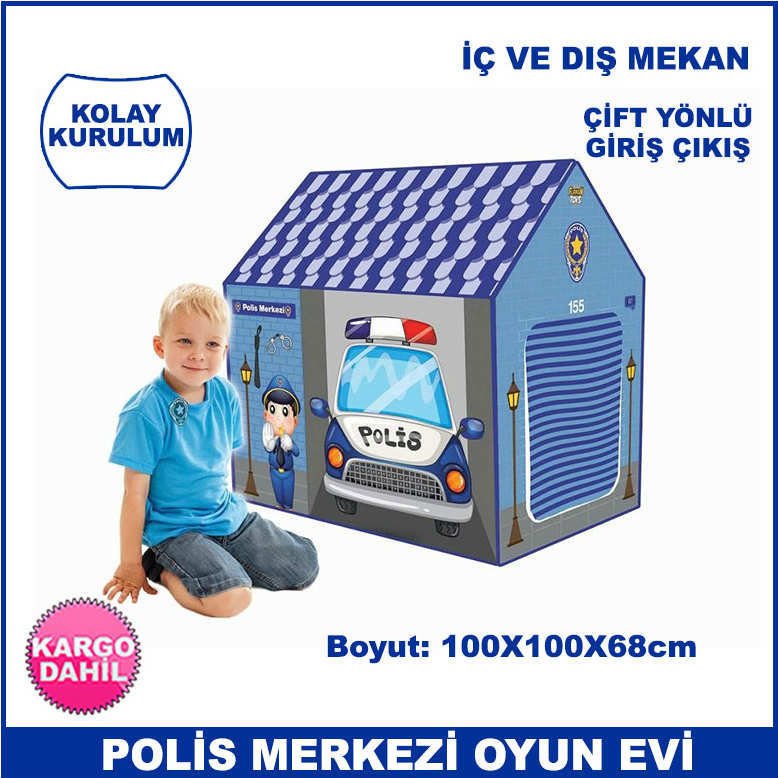 Çift Kapılı Polis Merkezi Oyun Evi - İç ve Dış Mekana Uygun - Kolay Kurulum