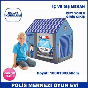Çift Kapılı Polis Merkezi Oyun Evi - İç ve Dış Mekana Uygun - Kolay Kurulum