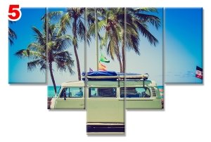 YESIL MINIBUS TATIL 7 STİL 5 PARÇALI KANVAS TABLO