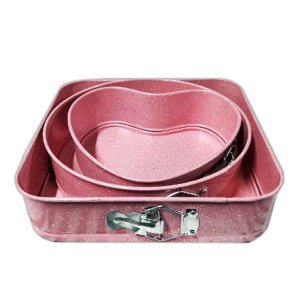 Yuvarlak, Kalp, Kare Şekilli 3'lü Kelepçeli Granit Kek Kalıbı Seti - Kelepçeli Kek Kalıpları