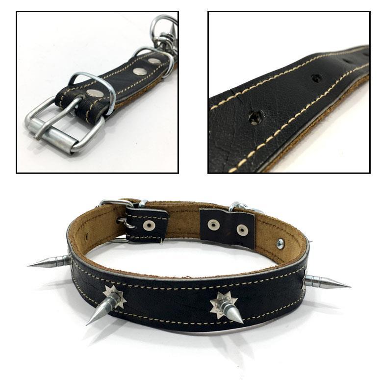 Gerçek Deriden Üretim Krom Çivili Köpek Tasması 61cm Kurt Tasması