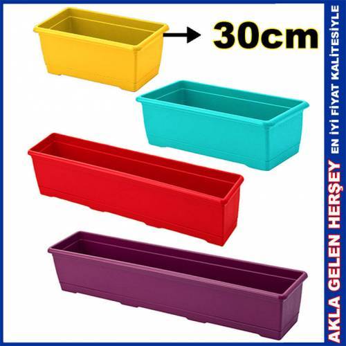 1.Kalite Plastikten Üretim 30cm Dikdörtgen Renkli Plastik Balkon Saksısı Rengarenk Çiçek Saksıları