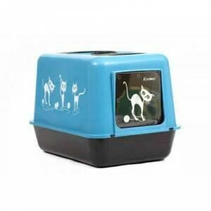 Büyük filtreli Kapalı kedi kumluğu tuvaleti 5 Litre KUM, 2 Gözlü MAMA KABI ve KÜREK HEDİYELİ 4lü SET