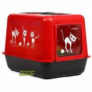 Büyük filtreli Kapalı kedi kumluğu tuvaleti 5 Litre KUM, 2 Gözlü MAMA KABI ve KÜREK HEDİYELİ 4lü SET