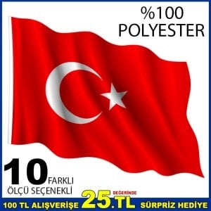 TÜRK BAYRAĞI 10 FARKLI ÖLÇÜ SEÇENEKLİ 1. KALİTE POLYESTER KUMAŞ