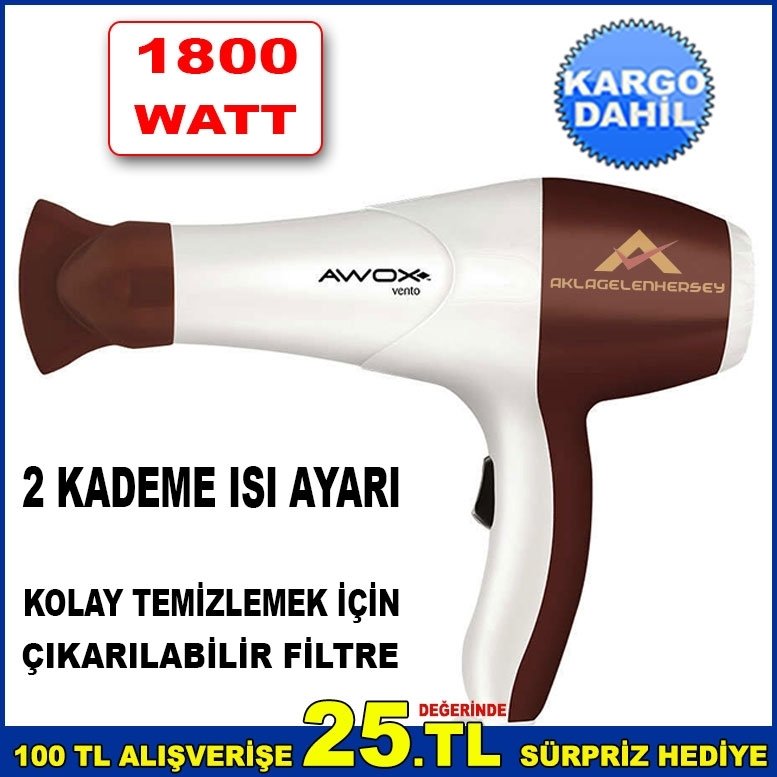 AWOX WENTO SAÇ KURUTMA MAKİNESİ 1800W 2 ISI AYARLI FÖN MAKİNESİ