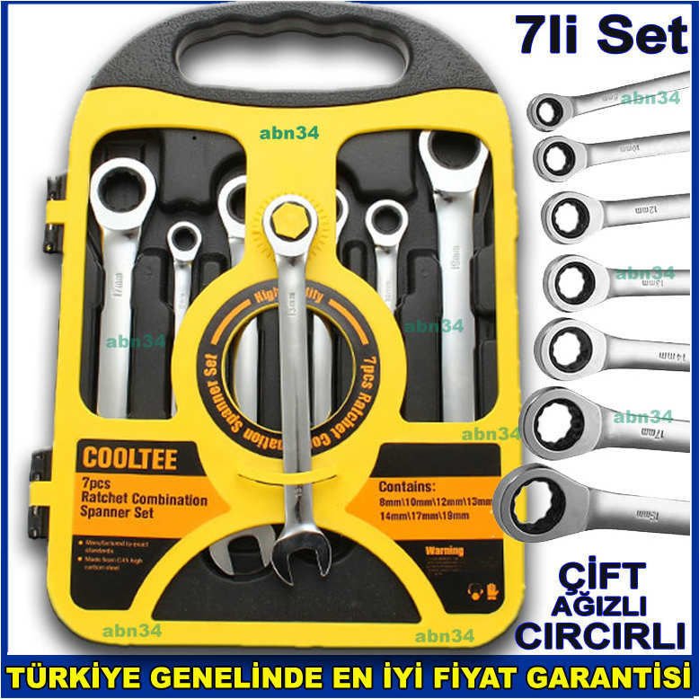 Cırcırlı Kombine Anahtar Set Profesyonel 7li Set Açık Ağız-Kapalı Cırcır Ağız Işıl İşlem Dövme Çelik