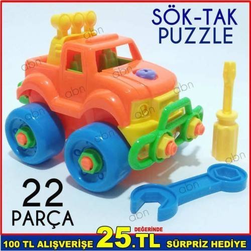 ÇOCUKLARA ZEKA GELİŞTİRİCİ EĞİTİCİ SÖKTAK ARABA,22 PARÇA SÖKÜLÜP PARÇALANAN ve TOPLANAN OYUNCAK JEEP