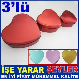 3 FARKLI BOYDA KALP MODEL HEDİYELİK METAL KUTU