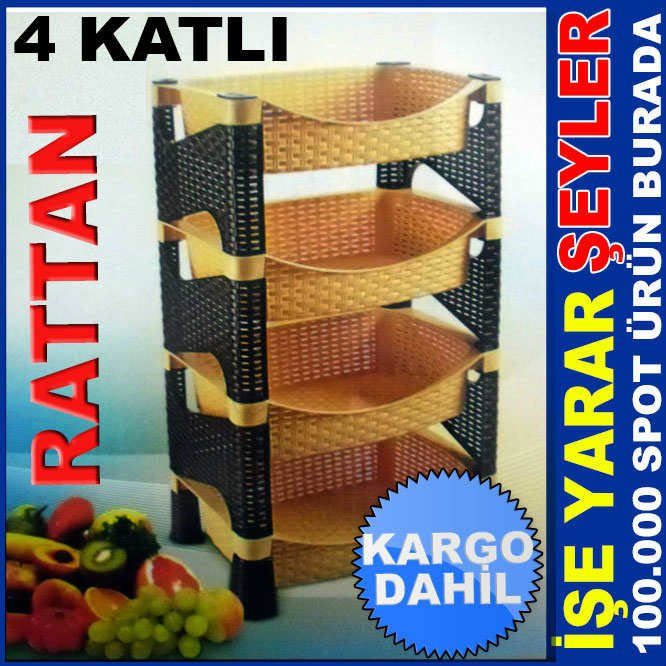 4 KATLI PORTATİF RATTAN SEBZELİK ve MEYVELİK KD